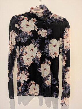 Floral mesh long sleeve turtleneck
